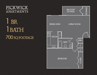 1 BR, 1 Bath Floor Plan at Pickwick Farms Apartments, Indiana, 46260
