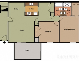2 Bedroom 2 Bathroom Floor Plan at The Lodge Apartments, Indianapolis, Indiana