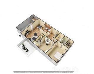2 Bedroom 2 Bathroom 3D Floor Plan at The Lodge Apartments, Indianapolis, 46205