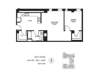 1 Bed 1 Bath 859 sqft Floor Plan at Somerset Place Apartments, Chicago, IL