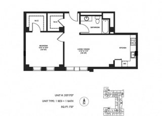 1 Bed 1 Bath 737 sq ft Floor Plan at Somerset Place Apartments, Chicago