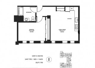 1 Bed 1 Bath 700 sqft Floor Plan at Somerset Place Apartments, Chicago, IL