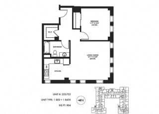 1 Bed 1 Bath 804 sqft Floor Plan at Somerset Place Apartments, Illinois, 60640