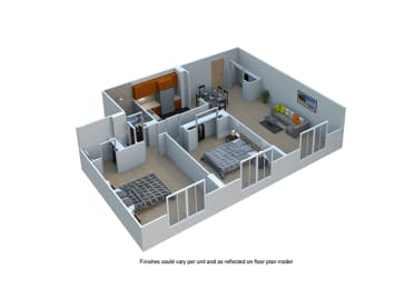 Two Bedroom 1 Bath Floor Plan at The Blairs, Maryland, 20910