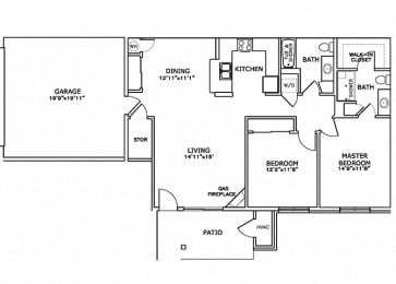 Floor Plan  L1 & L2 - LOWER TOWNHOME - 2 Bedroom, 2 Bath with Fireplace and 2 Car Garage