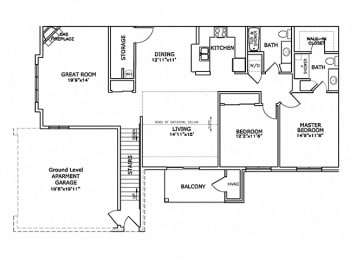 Floor Plan  M1 & M2 - UPPER TOWNHOME - 2 Bedroom, 2 Bath with Greatroom, Fireplace, and 2 Car Garage