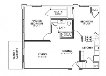 Floor Plan  C2 - 2 bedroom, 1 bath