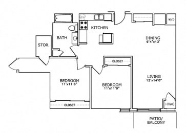 Floor Plan  C3 - 2 bedroom, 1 bath*