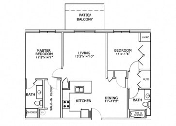 Floor Plan  E2 - 2 Bedroom, 2 Bath