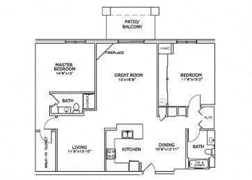 Floor Plan  F4 - 2 Bedroom, 2 Bath with Great Room Center and Fireplace