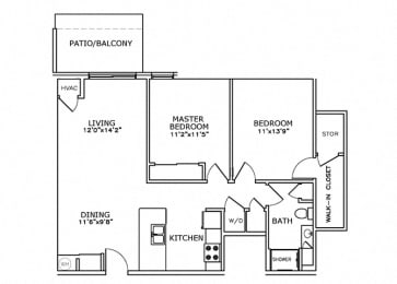 Floor Plan  C4 - 2 Bedroom, 1 Bath, Courtyard*