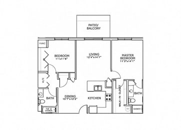 Floor Plan  E2 - Two Bedroom, Two Bath