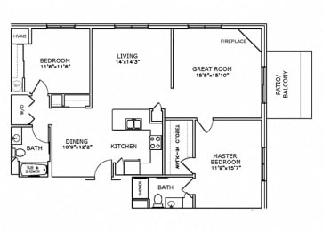Floor Plan  F3 - Two Bedroom, Two Bath with Great Room