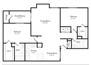 2 Bed 2 Bath - 2D Floorplan at Summit Ridge Apartments, Texas, 76502