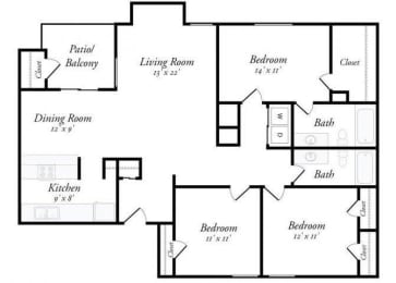 3 Bed 2 Bath - 3A Floorplan at Summit Ridge Apartments, Temple, TX, 76502
