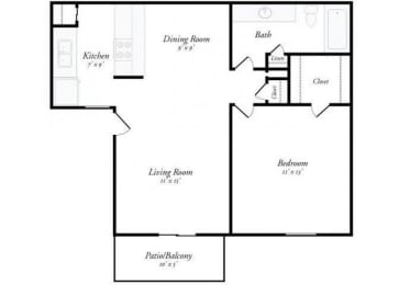 1 Bed 1 Bath - A1 Floorplan at Summit Ridge Apartments, Temple, TX, 76502