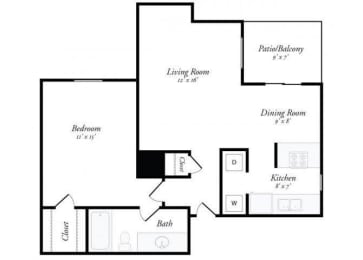 1 Bed 1 Bath - A2 Floorplan at Summit Ridge Apartments, Temple, TX