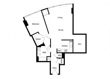 1x1 Den AD03-1 Floor Plan