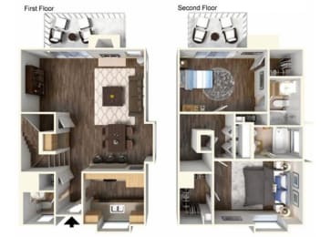 The WIllow 2x2 floor plan. for rent at Kirker Creek in Pittsburg Ca