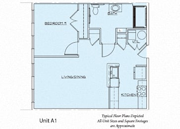 Homes on Johnsons Pond Floor Plan Diagram 1A- 1 Bedroom, 1 Bathroom