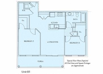 Homes on Johnsons Pond Floor Plan Diagram B1- 2 Bedroom, 1 Bathroom