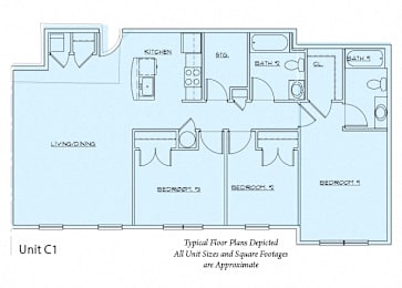 Homes on Johnsons Pond Floor Plan Diagram C1- 3 Bedroom, 2 Bathroom
