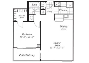 Floor Plan  One bedroom one bathroom A1 Floorplan at Ridgemoor Apartment Homes in Lakewood, CO