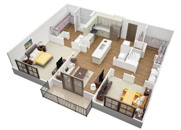 The Point B1 Floorplan 2 Bedroom 2 Bath 1025 Total Sq Ft at Echo at North Pointe Center Apartment Homes, Alpharetta, GA 30009
