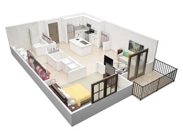 The Westside A2 Floorplan 1 Bedroom 1 Bath 758 Total Sq Ft at Echo at North Pointe Center Apartment Homes, Alpharetta, GA 30009