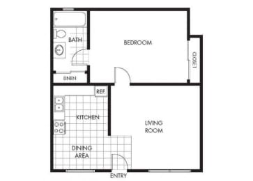 One Bedroom One Bathroom Layout A Floor Plan at Marina Crescent Apartments, Marina, 93933