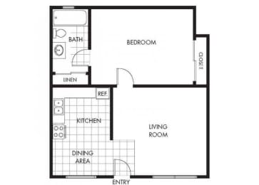 One Bedroom One Bathroom Layout B Floor Plan at Marina Crescent Apartments, Marina, California
