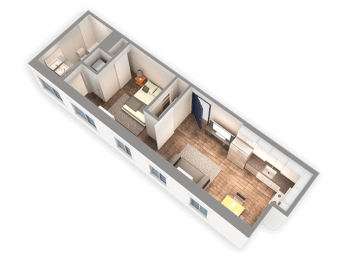 1  Bed   1  Bath   490 Sq. Ft. Merrill Floor Plan at Park Heights by the Lake Apartments, Chicago, 60649