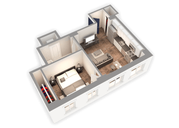 1  Bed   1  Bath   580 Sq. Ft. Clyde Floor Plan at Park Heights by the Lake Apartments, Chicago