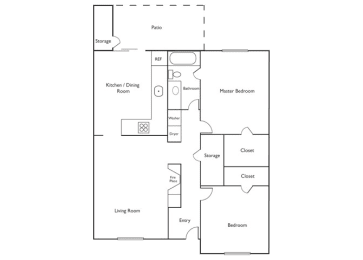 2 Bedroom 1 Bath Floor Plan at The Retreat, Sumner