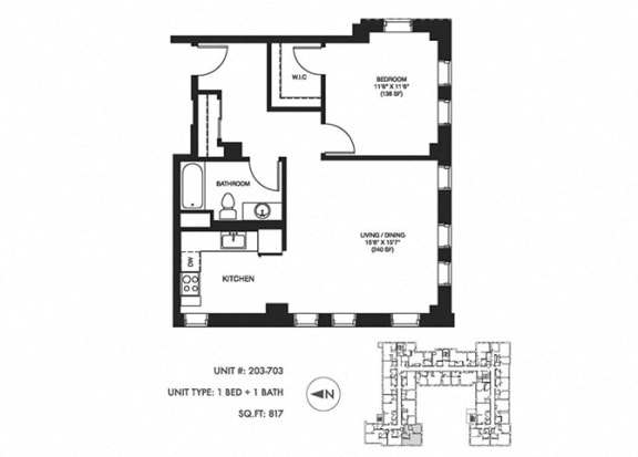 1 Bed 1 Bath 817 sqft Floor Plan at Somerset Place Apartments, Chicago, IL, 60640
