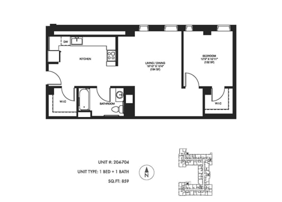 1 Bed 1 Bath 859 sqft Floor Plan at Somerset Place Apartments, Chicago, IL