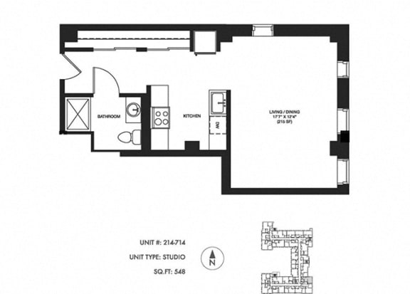 Studio 548 sqft Floor Plan at Somerset Place Apartments, Chicago, Illinois Studio 548 sqft Floor Plan at Somerset Place Apartments, Chicago, Illinois