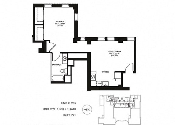 The Penthouse 771 sqft Floor Plan at Somerset Place Apartments, Chicago, IL The Penthouse 771 sqft Floor Plan at Somerset Place Apartments, Chicago, IL
