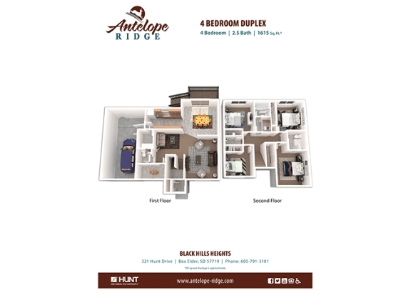 4 Bedroom 2.5 A Bathroom 1615 sqft.  Floor Plan at Antelope Ridge, Box Elder, SD, 57719