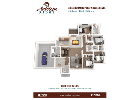 Floor Plan  4 Bedroom 2 A Bathroom 1616 sqft. Floor Plan at Antelope Ridge, Box Elder, SD