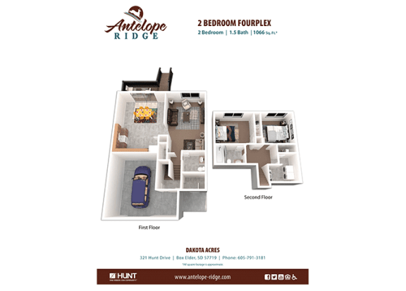 AntelopeRidge_DakotaAcres_2Bed_15Bath_1066sqft Floor plan at Antelope Ridge, Box Elder, SD, 57719