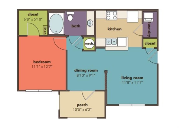 1bedroom 1 bathroom Atria Floorplan at Abberly Crossing Apartment Homes by HHHunt, Ladson