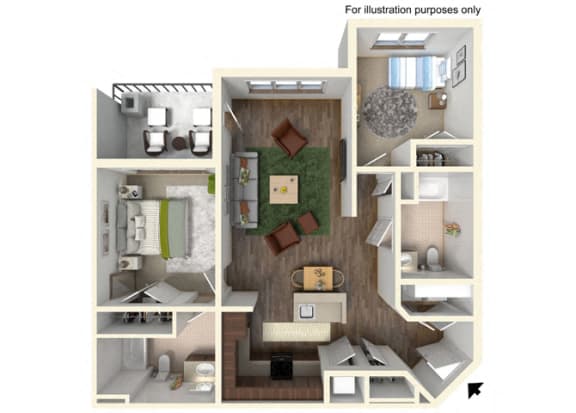 Floor Plan  2 Bedroom, 2 Bathroom Floor Plan 2A - 975 square feet