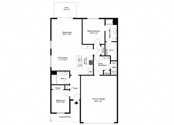 Floor Plan  Two Bedroom Ranch at Townhomes at Pleasant Meadows, Lancaster, 14086