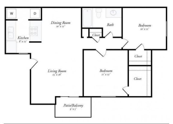 2 Bed 1 Bath - 2A Floorplan at Summit Ridge Apartments, Temple, Texas