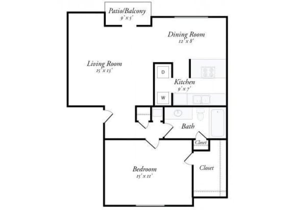 1 Bed 1 Bath - A3 Floorplan at Summit Ridge Apartments, Temple, 76502