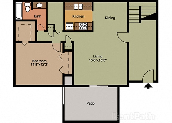 1 Bedroom 1 Bathroom 850 Sq. Ft. Floor Plan at The Lodge Apartments, Indianapolis, 46205