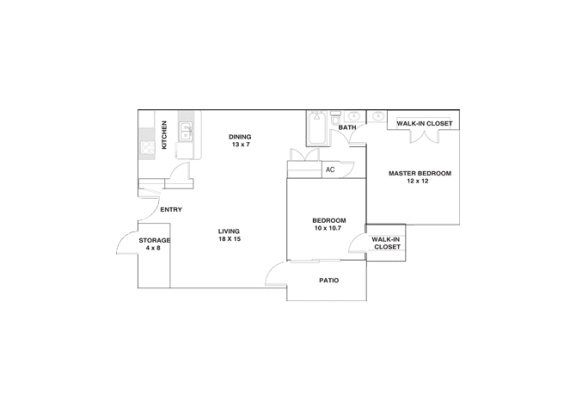 2 Bedroom Floor Plan  El Paso, Texas 79935 l Ridgemar Texas Rentals