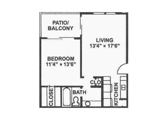 One Bedroom  floor plan Sun Hollow Apts l El Paso Texas