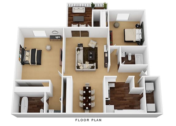 2 bed 2 bath floor planat Patchen Oaks Apartments, Lexington, KY
